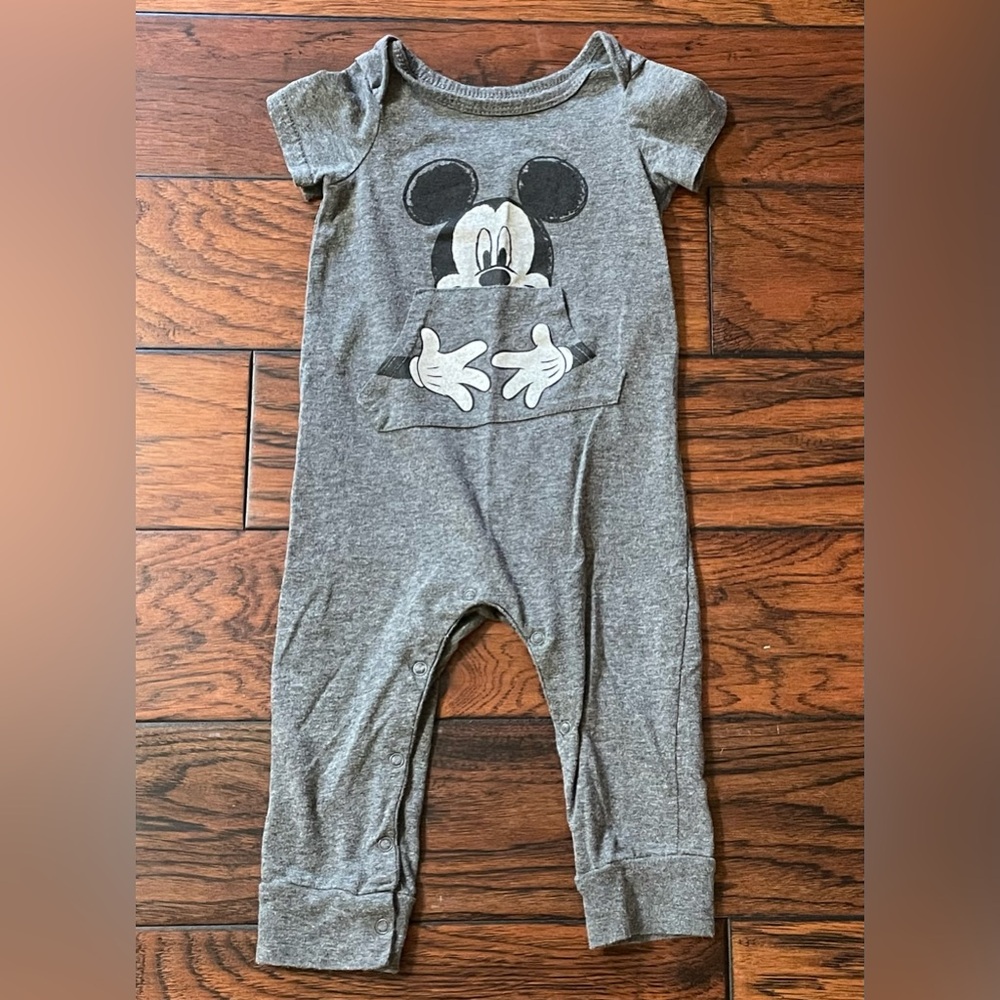 Disney Mickey Mouse Grey Romper Jumper Baby Toddler Sz 18M